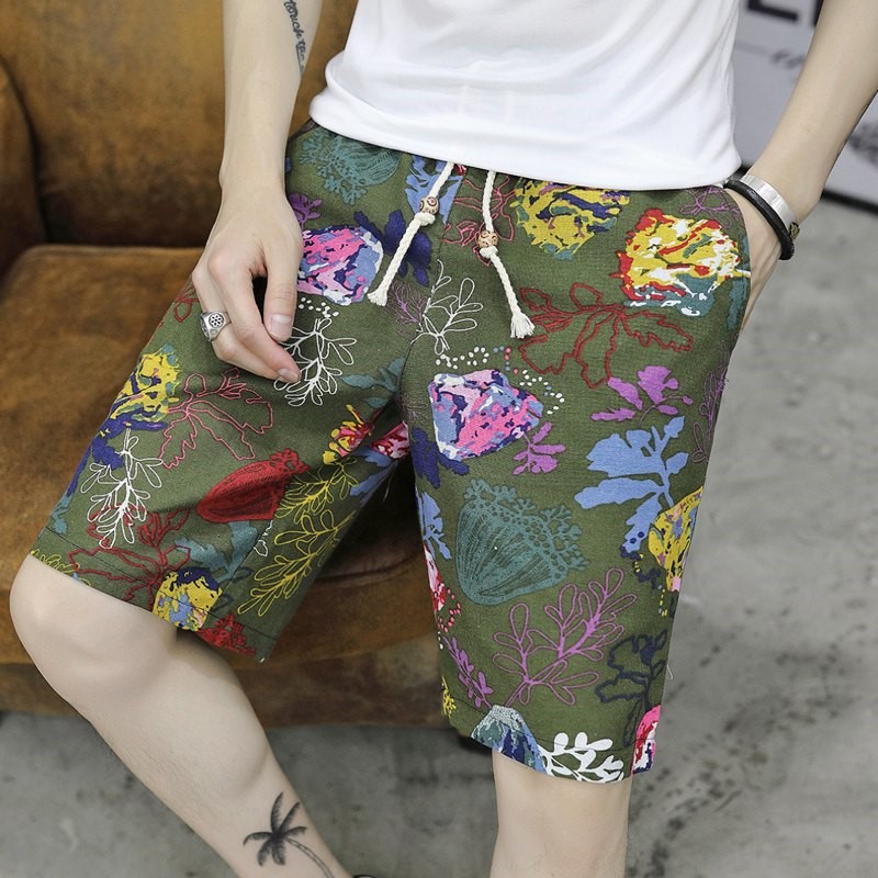 . Flower Quần soóc mùa hè nam Casual Pants Sport Five-Point quần Tide Summer Loose Thin trai Bãi biển