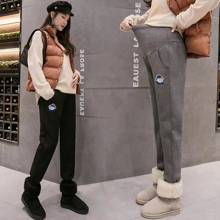 Pregnant Woman Pants Autumn Winter 2021 New Casual Lamb Suede Sports Pants Fashion Inner Hitch Winter Plus Suede Thickened Cotton Pants