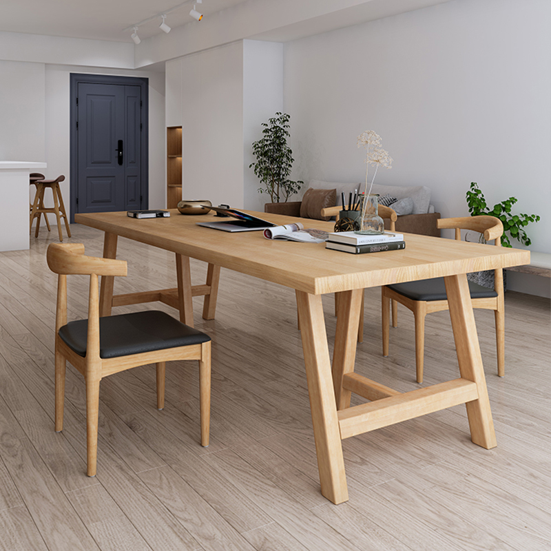Nordic Solid Wood Desk Brief Modern Library Strip Desk Office Meeting Desk Negotiation Table Chairs Combination
