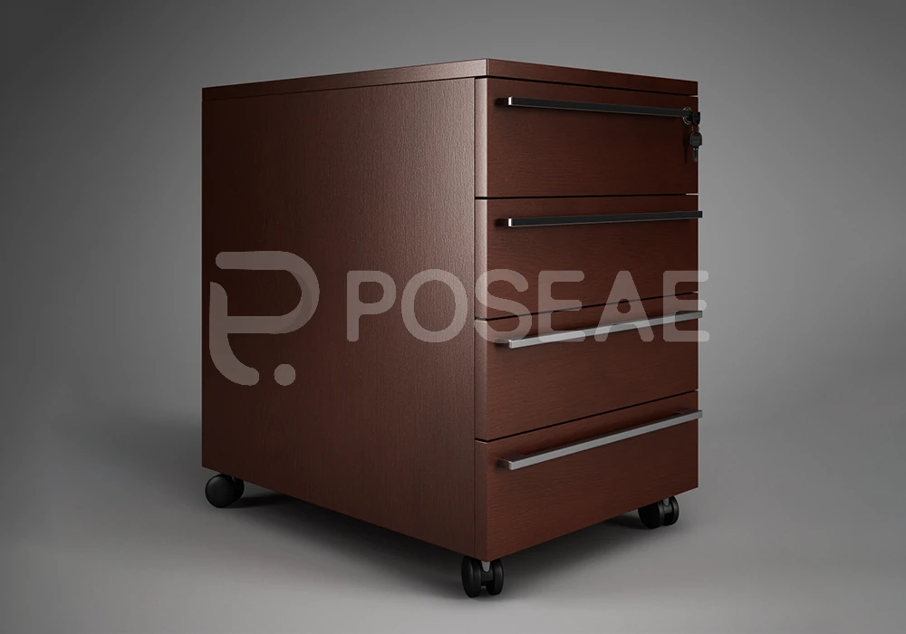 【3D模型】深棕色木质移动文件柜 3D 模型-PoseAe