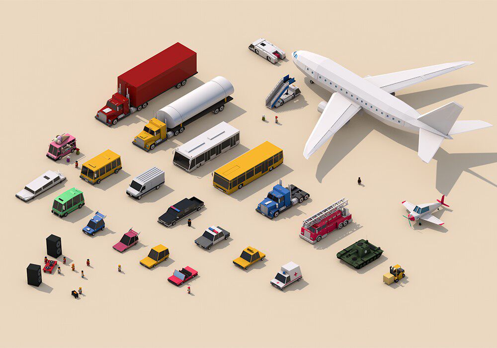 【3D模型】25个低多边形汽车飞机C4D模型-PoseAe