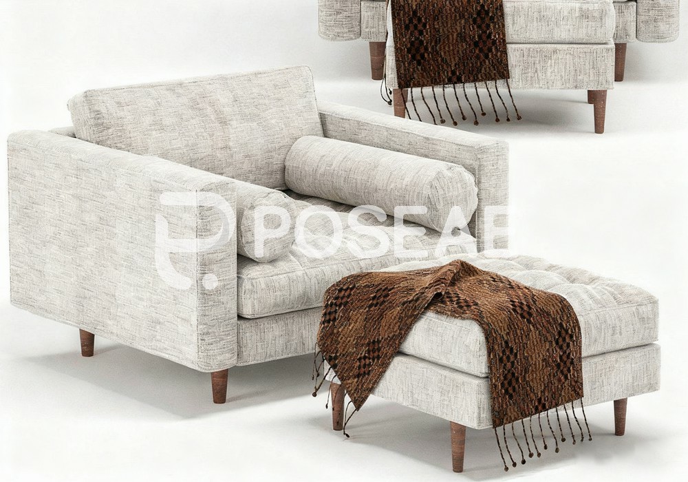 【3D模型】简约单人沙发脚凳模型-PoseAe