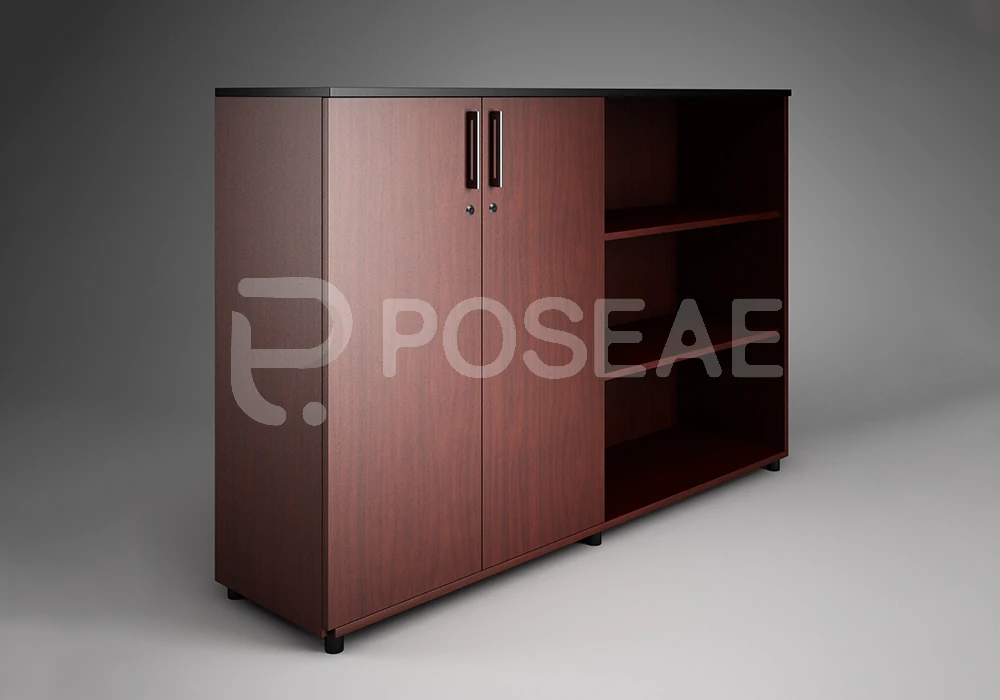 【3D模型】深棕色带锁双门文件柜 3D 模型-PoseAe