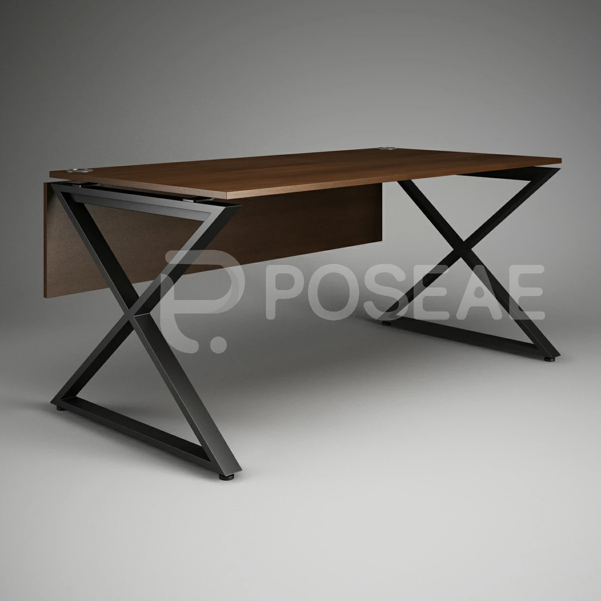 【3D模型】桃木色 X 型支脚办公桌 3D 模型-PoseAe