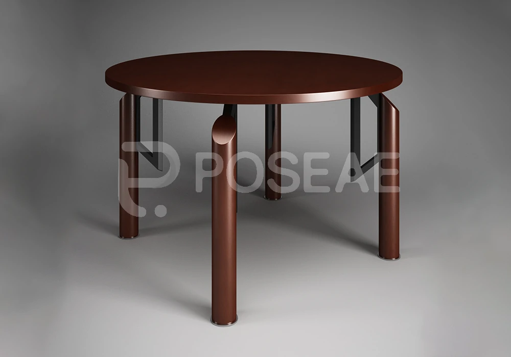 【3D模型】深棕色圆形会议桌 3D 模型-PoseAe