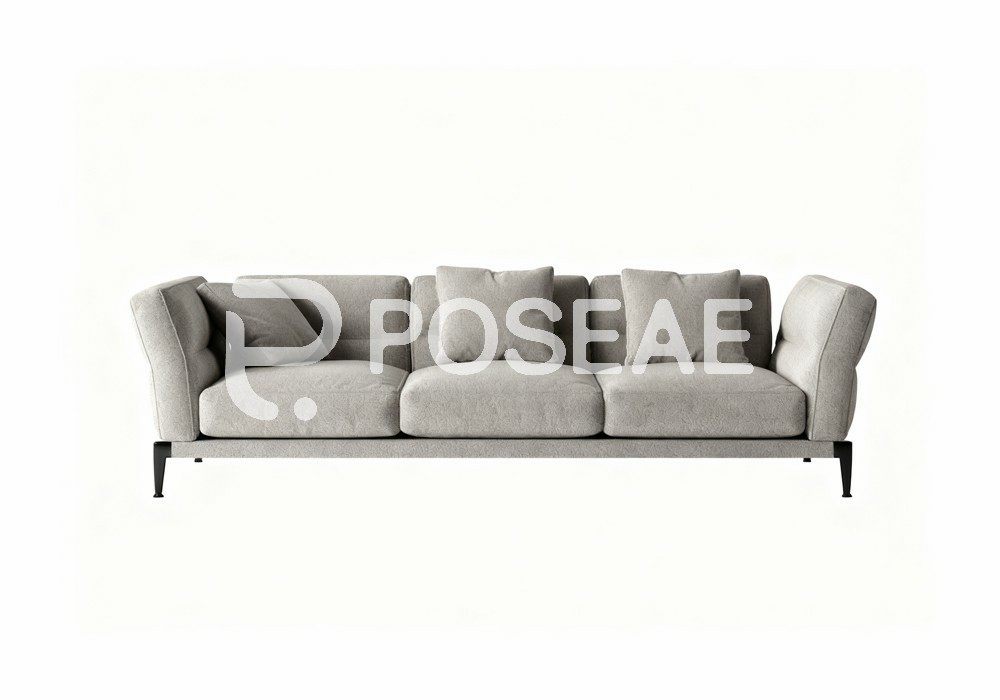 图片[1]-【3D模型】浅灰三人沙发 3D 模型-PoseAe视频创意库