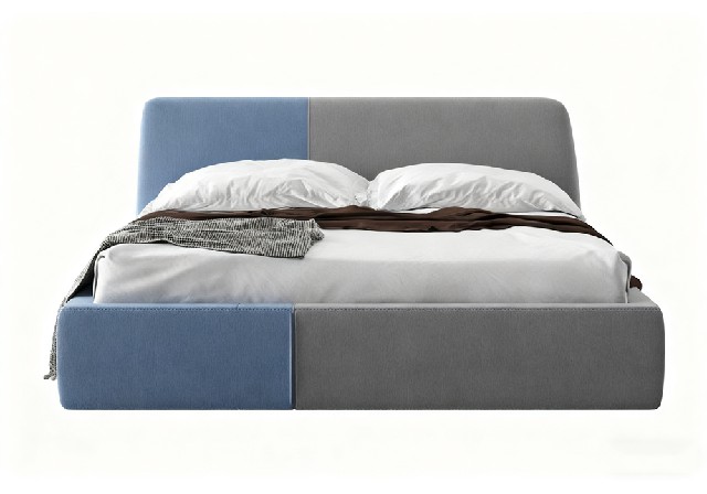 【3D模型】蓝灰拼色软包床 3D 模型-PoseAe