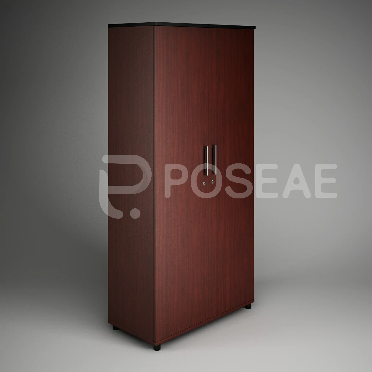 【3D模型】深棕色高双门文件柜 3D 模型-PoseAe