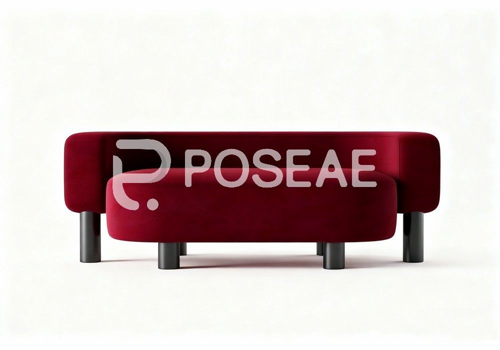 图片[1]-【3D模型】红色绒面沙发脚凳组合模型-PoseAe视频创意库