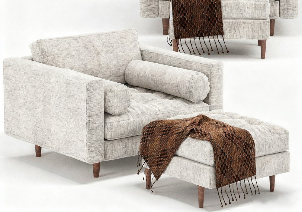 图片[1]-【3D模型】简约单人沙发脚凳模型-PoseAe视频创意库