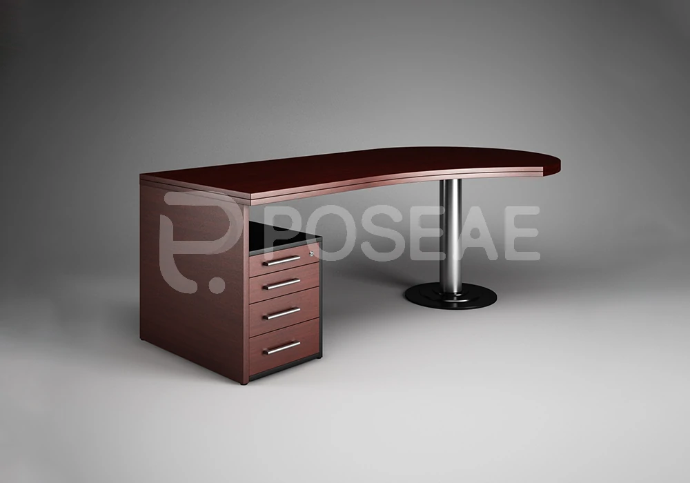 【3D模型】深棕色弧形主管办公桌 3D 模型-PoseAe