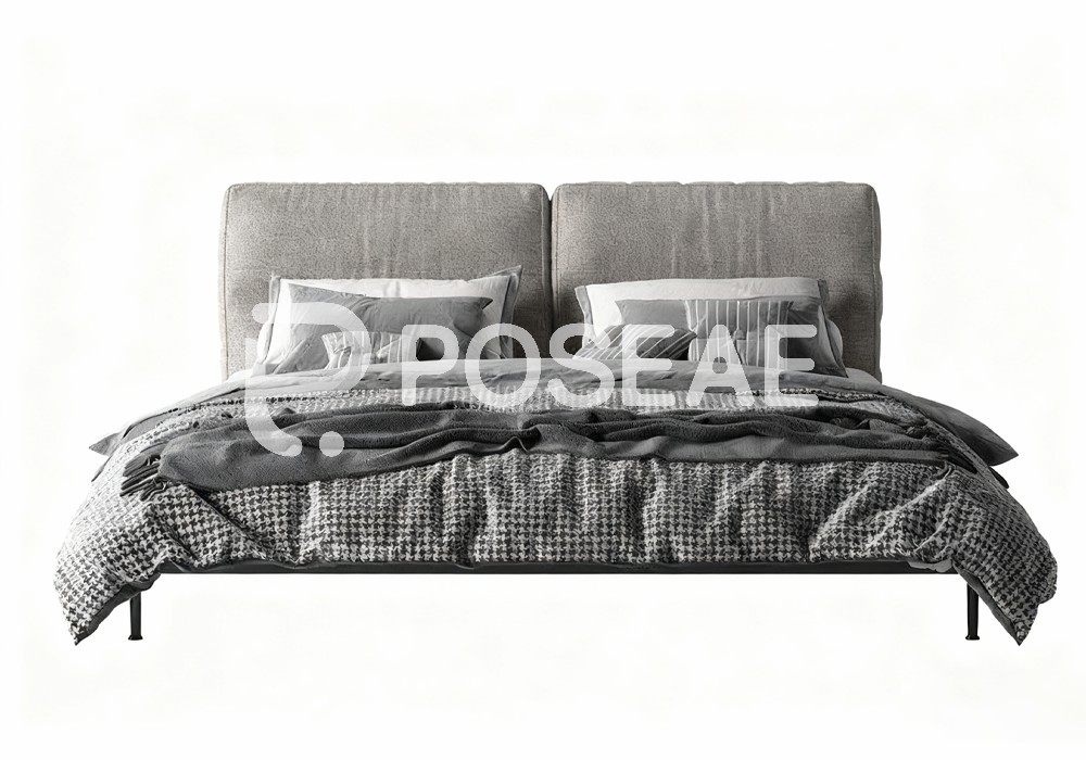 图片[1]-【3D模型】灰系千鸟格软包床 3D 模型-PoseAe视频创意库