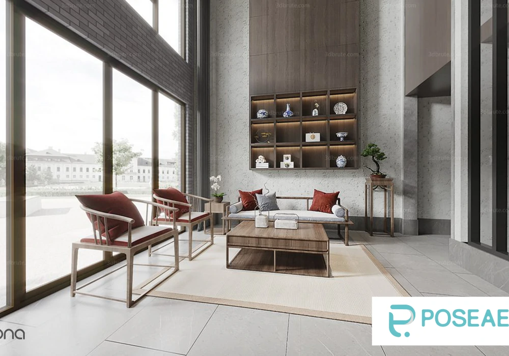 【3D模型】新中式禅意接待区3DMAX 模型-PoseAe