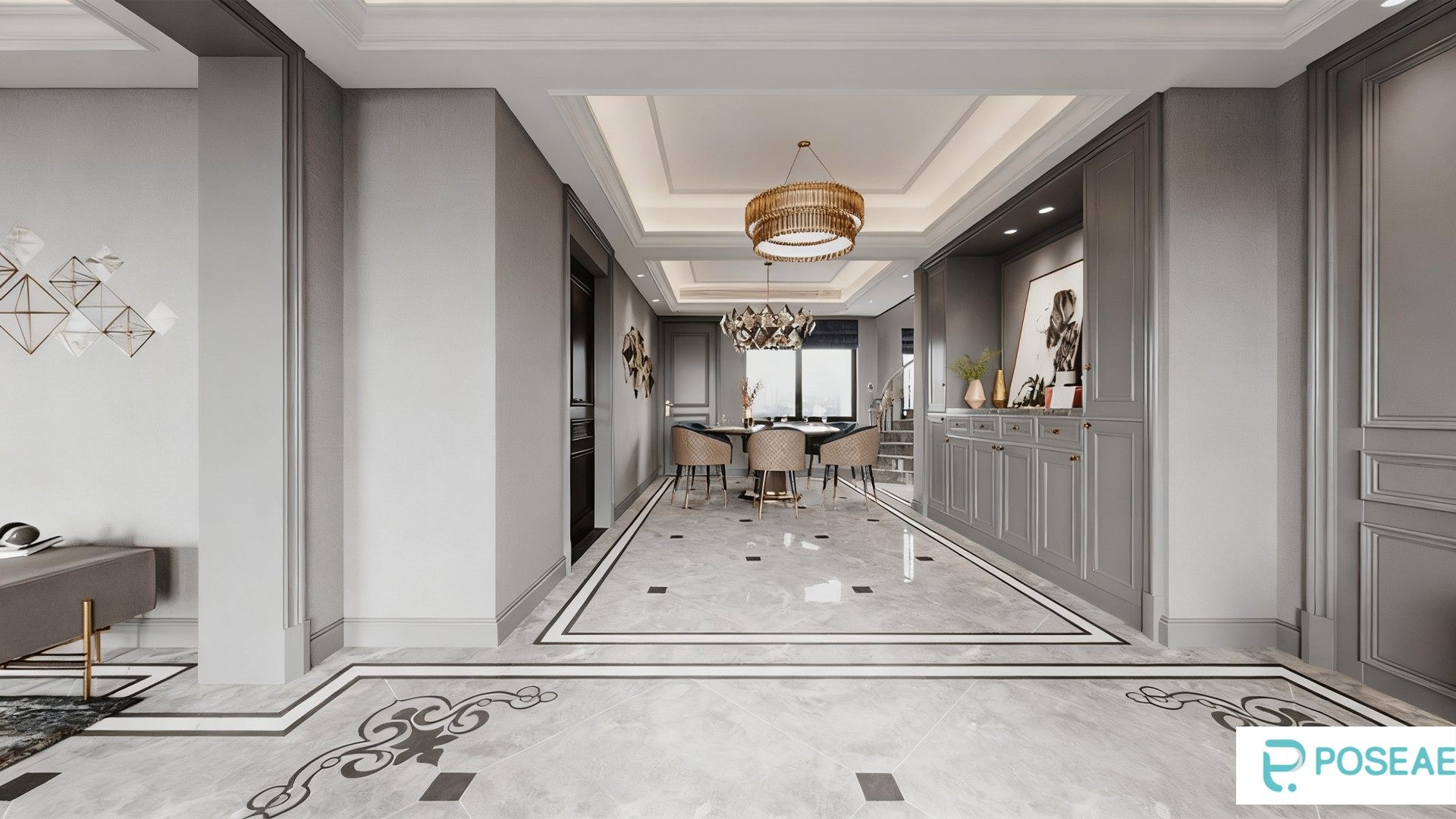 图片[2]-【3D模型】现代轻奢客厅设计 艺术墙饰金属茶几热带壁画软装搭配 3DMAX 模型-PoseAe视频创意库