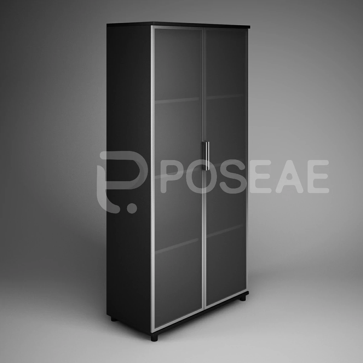 【3D模型】黑色磨砂玻璃门文件柜 3D 模型-PoseAe