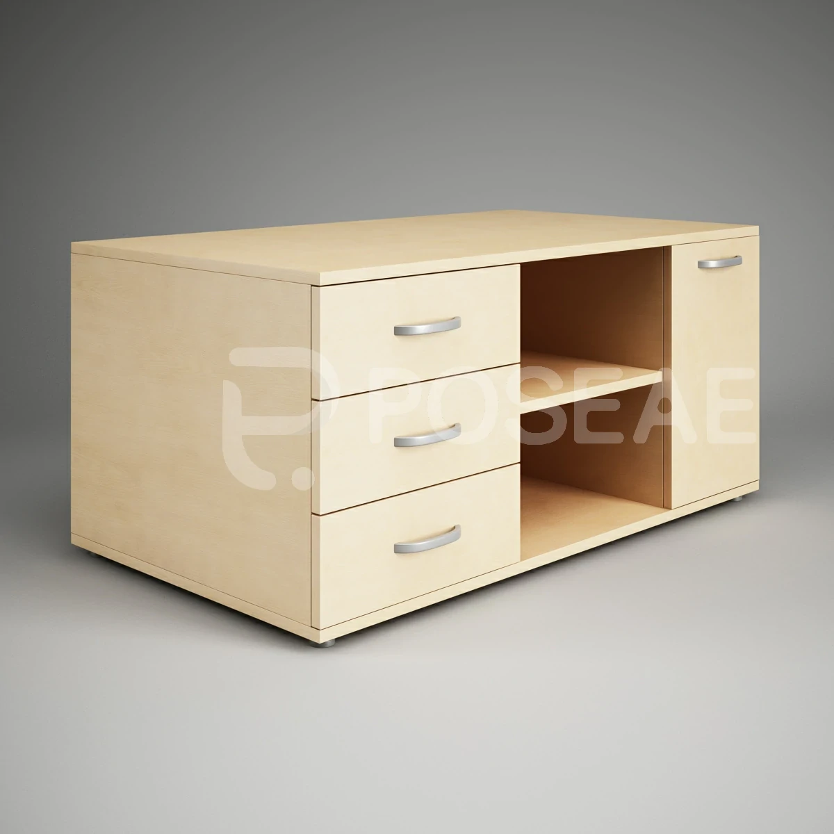 【3D模型】浅木色组合文件柜 3D 模型-PoseAe