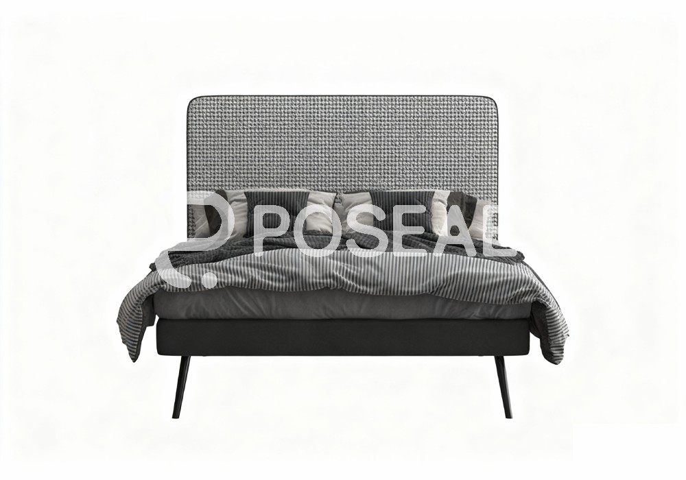 图片[1]-【3D模型】灰黑千鸟格靠背床 3D 模型-PoseAe视频创意库