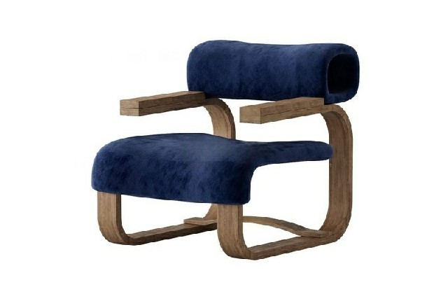 【3D模型】蓝绒木架休闲椅 3D 模型-PoseAe