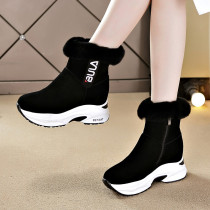 Leather thick-soled snow boots female 2021 Winter Joker leisure heel plus velvet plus cotton inner increase cotton shoes short boots women