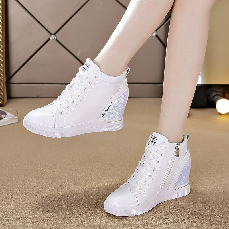 Inner heightening women's shoes autumn and winter 2022 new all-match high-top sneakers casual wedge heels thin single shoes small white shoes