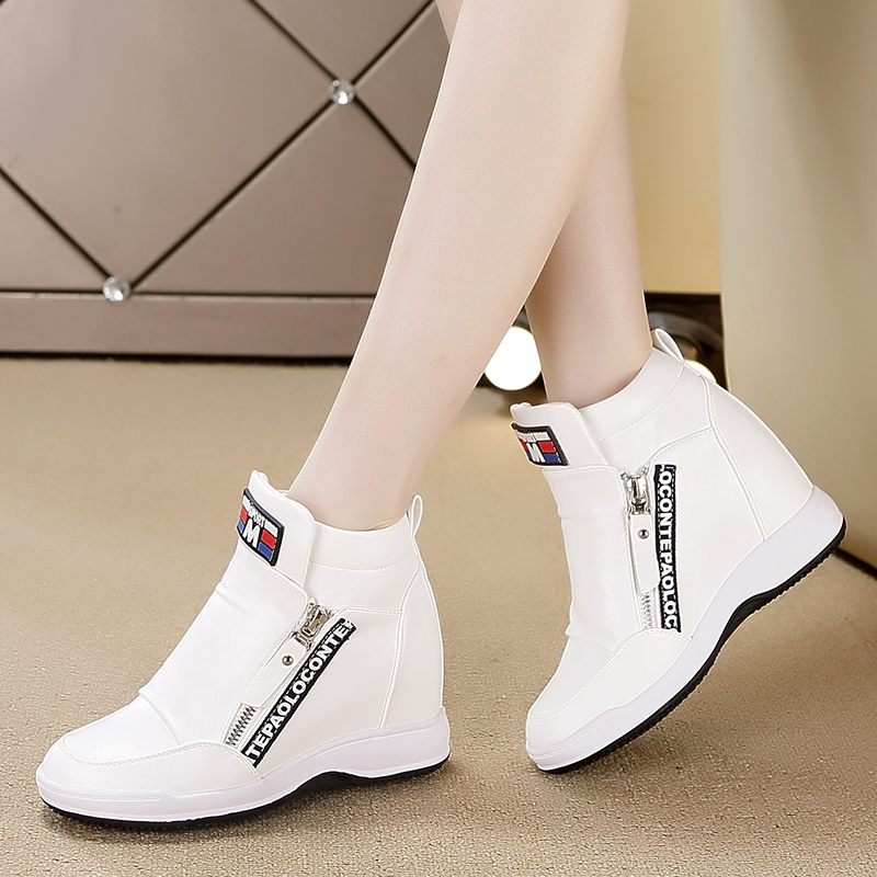 In autumn and winter, women's shoes 8cm small white shoes 2021 new casual shoes Korean version of Joker slope heel sports plus velvet shoes