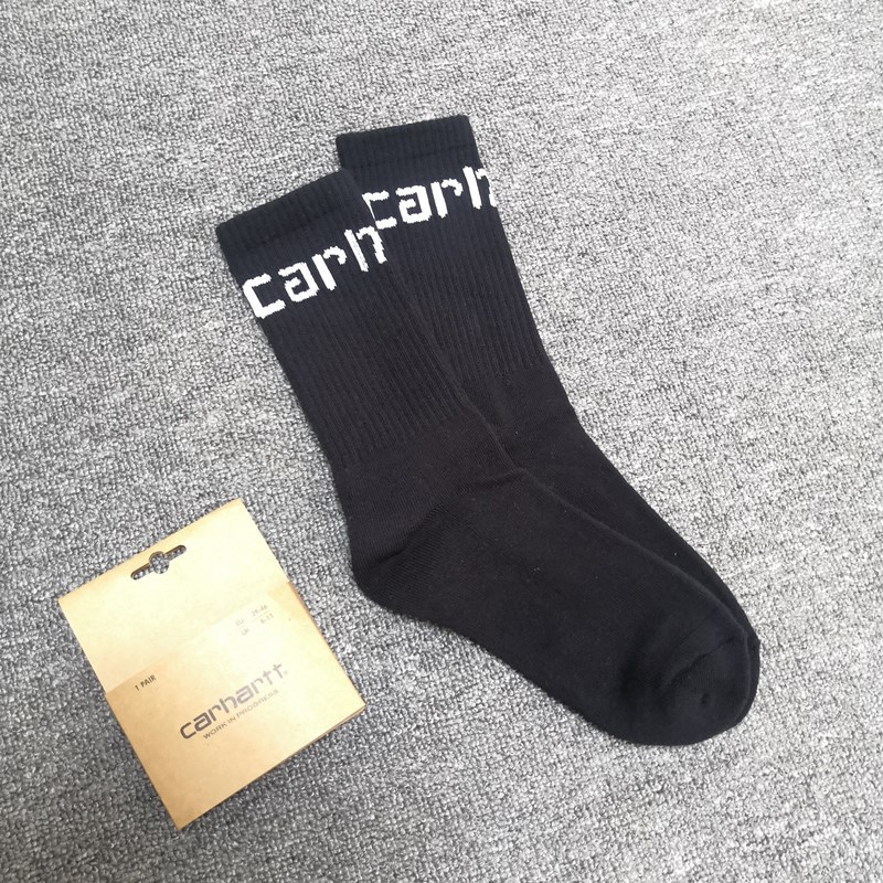 Black White LettersNew products Kahart carhartt men and women thickening Towel bottom Solid color Chaopai Embroidery High tube motion work clothes Socks