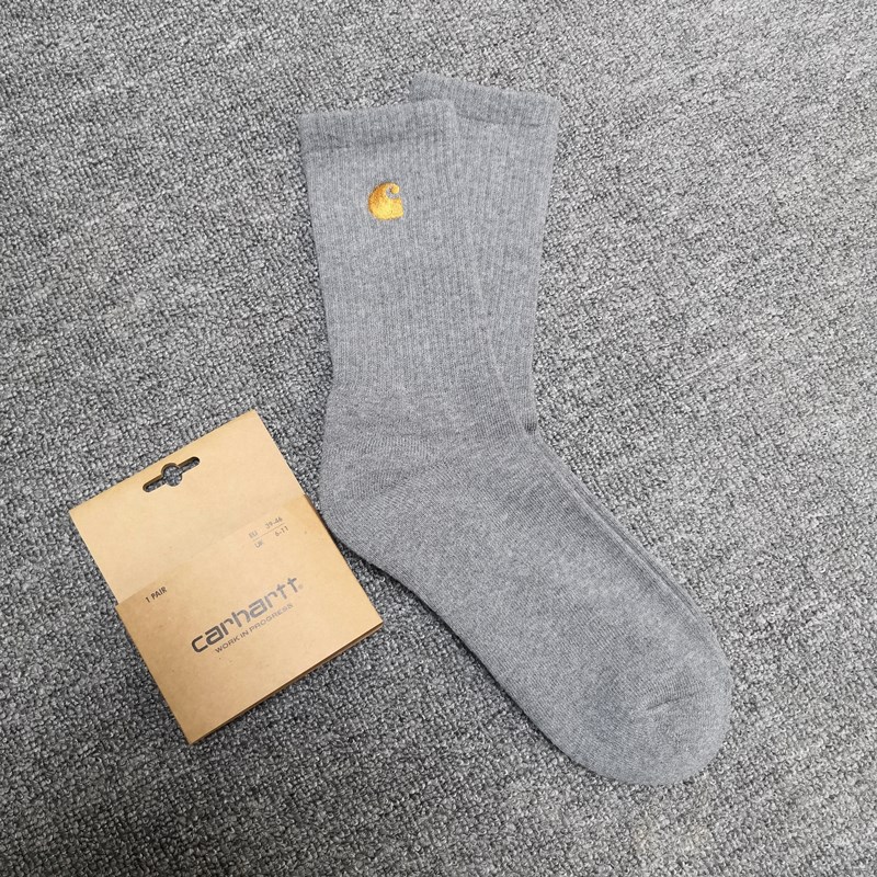 GreyNew products Kahart carhartt men and women thickening Towel bottom Solid color Chaopai Embroidery High tube motion work clothes Socks