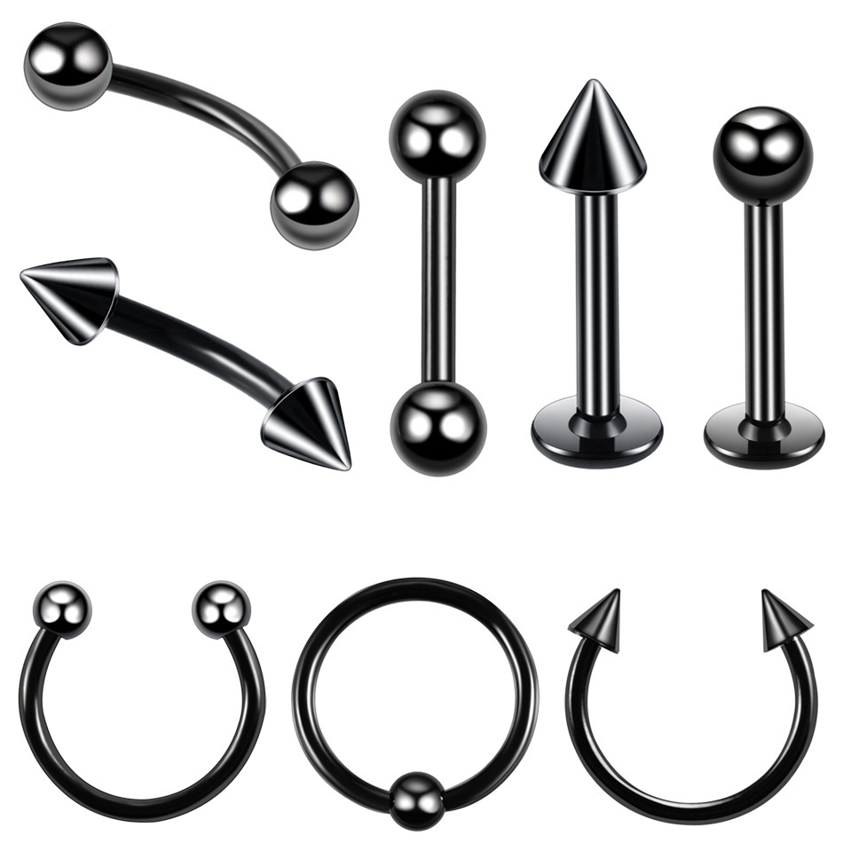 8 puncture ornaments mixed suit stainless steel brow ear pin ear bone nail universal ring body puncture