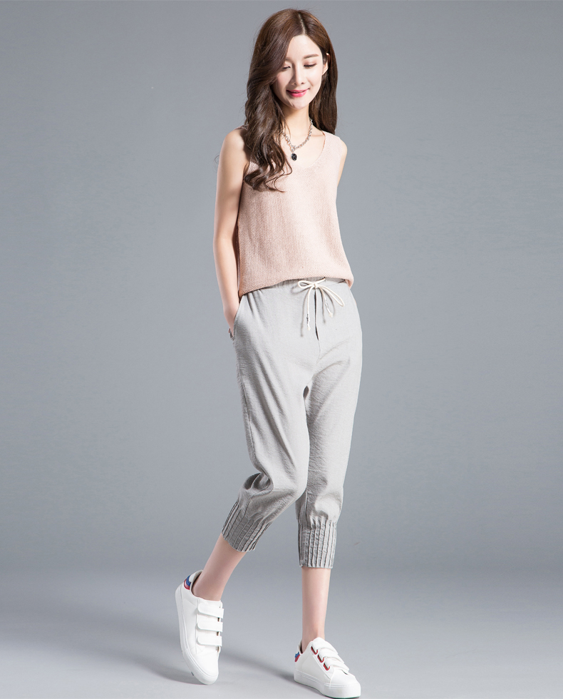 Quần crop top nữ quần lửng nữ 2019 làn sóng mới mùa hè băng lụa giản dị quần nữ siêu mỏng quần harem quần bó sát - Quần Harem quần jean nữ