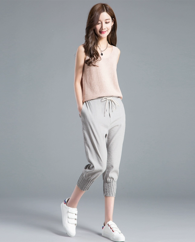 Quần crop top nữ quần lửng nữ 2019 làn sóng mới mùa hè băng lụa giản dị quần nữ siêu mỏng quần harem quần bó sát - Quần Harem thời trang nữ đẹp