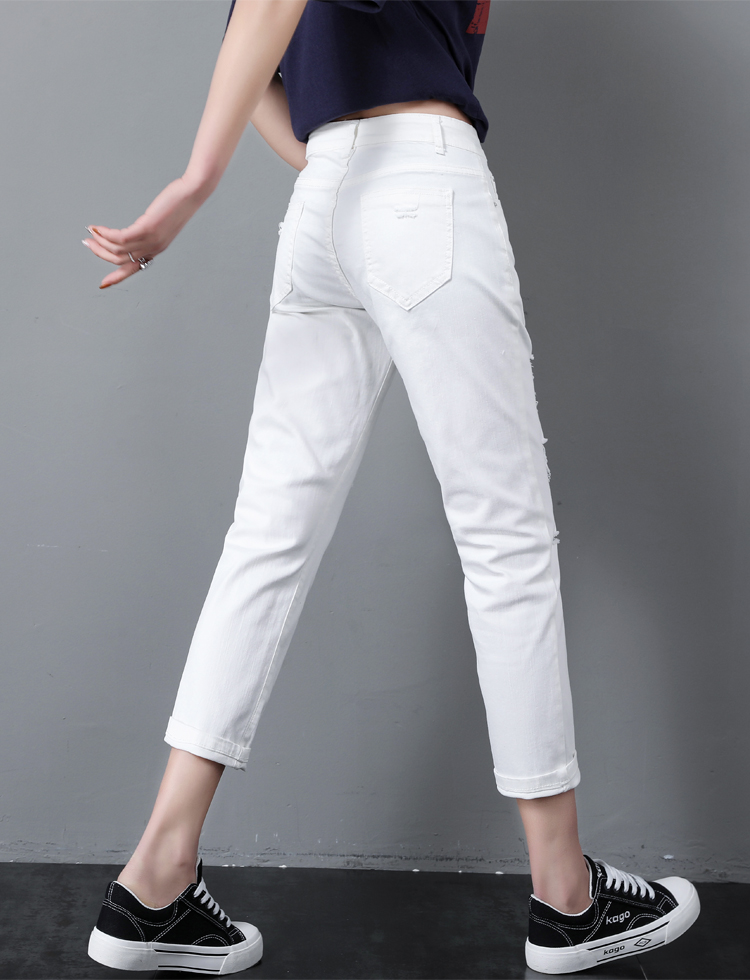 Quần trắng nhỏ nữ đất giản dị 2019 phiên bản Hàn Quốc của phần mỏng hoang dã lỗ tám điểm quần harem nữ ngắn chín quần - Quần Harem quần âu cạp cao