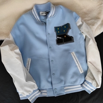 Leather Cuff Splicing Retro Vintage American Baseball Suit Woman Spring Autumn Early Spring Vibe Wind 2021 Male Jacket Jacket 2