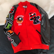 Insert Shoulder Cuff Black 8 Flame Flocking Vintage American Baseball Suit Woman Spring Autumn Early Spring Vibe Wind Jacket Jacket Man