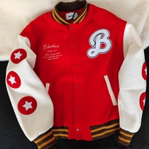 Vintage Flocking Pentagram Hamburger Vintage American Baseball Suit Women Spring Autumn vibe2021 Jacket Jacket 2
