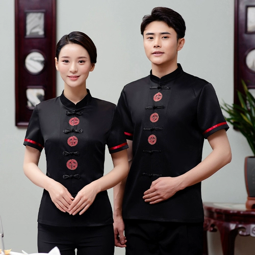 Летний ретро комплект для работы подходит для мужчин и женщин, короткий рукав, китайский стиль