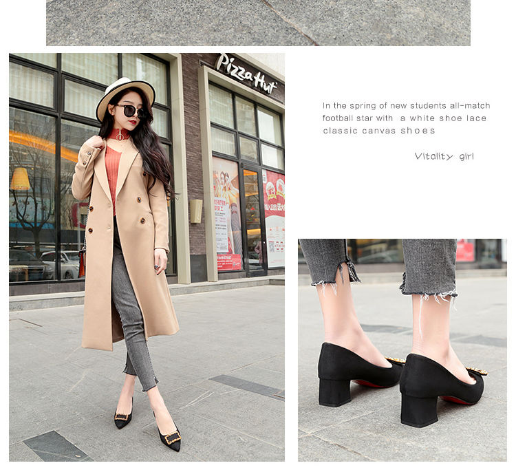 Giày nữ 2018 phiên bản Hàn Quốc mùa xuân mới thấp để giúp giày che chân nông miệng công việc giày đơn mũi nhọn dày với giày nữ guốc nữ