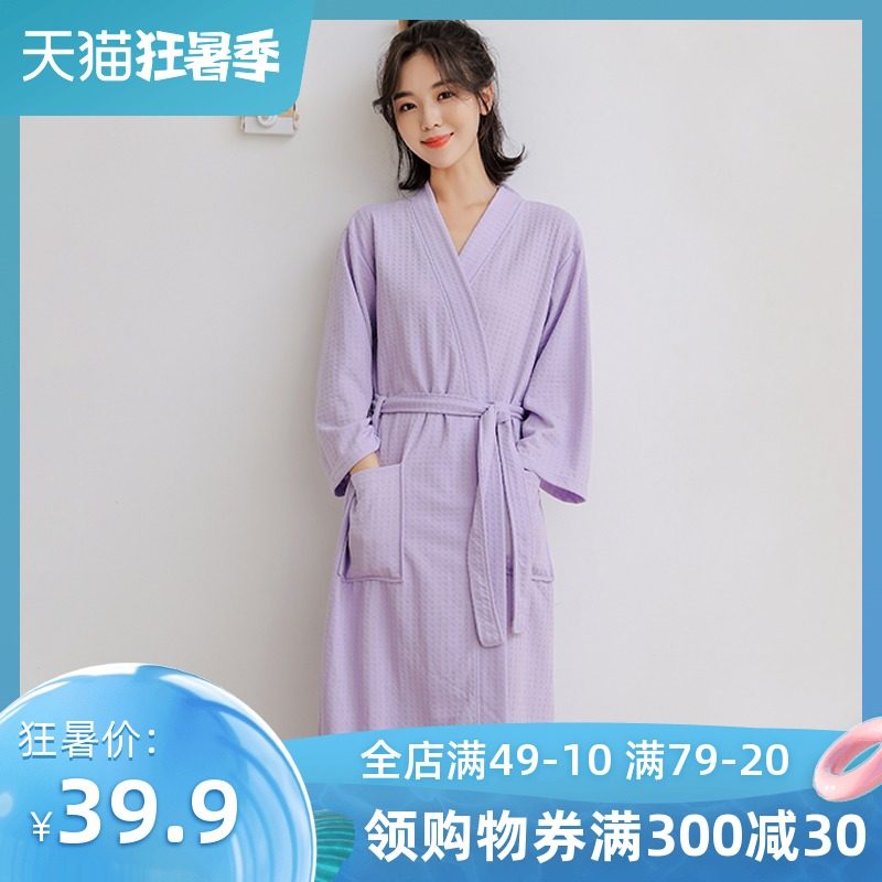 Summer thin nightgown women waffle hotel bathrobe towel material Korean version of cute absorbent pajamas simple fat MM