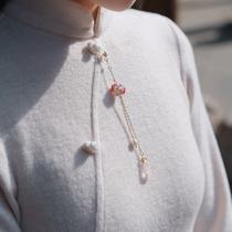 Xiaogongzi original Chinese retro Hanfu cheongsam accessories colored glazed flower beads cheongsam press placket clothing pendant