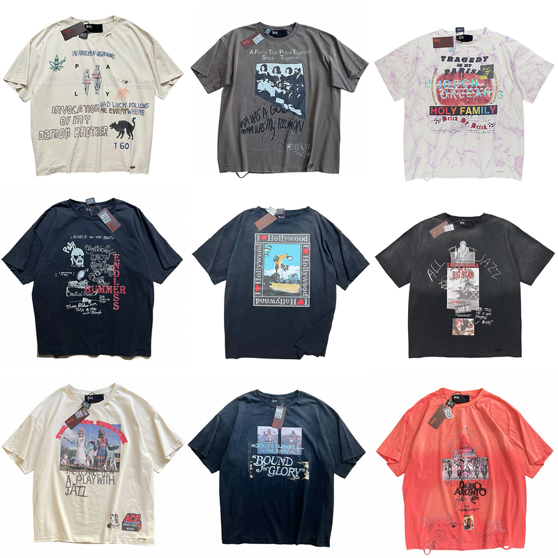 High-End Paly Hollywood American Niche Vgt Retro Washed Distressed Ripped Short-Sleeve T-Shirt for Men and Women