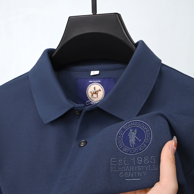 Foreign Trade Surplus~ Embroidered Polo Shirt with Collar, Summer Short-Sleeve T-Shirt for Men, Export Surplus with Collar, Bargain Stock, Also Available in Long Sleeves
