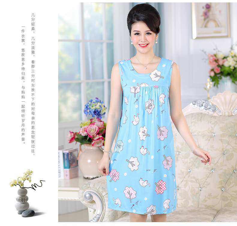 Cotton lụa nightdress nữ mùa hè mẹ cotton lụa phần mỏng bông nhân tạo đồ ngủ nữ trung niên kích thước lớn không tay nightdress