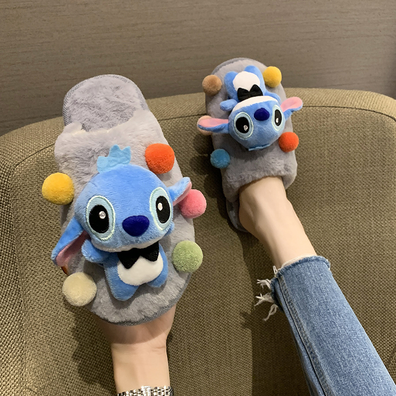 Cute Women's Winter Stitch Cotton Slippers, Couple's Home Large Size Warm Plush Furry Girls' Closed-Toe Half Slippers Size 45