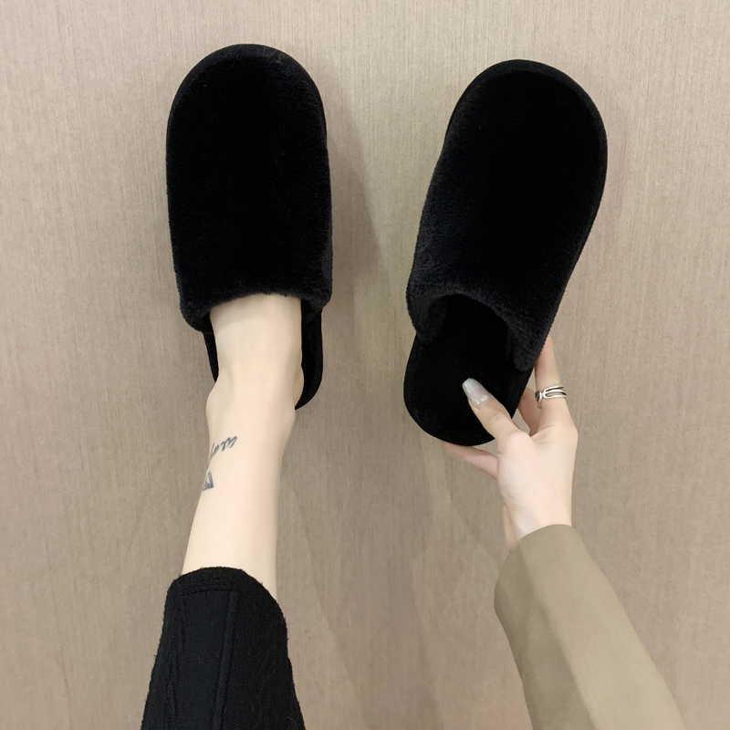 Fashionable and Simple Home Cotton Slippers for Women, Indoor Thick Plush Slippers, Fleece-Lined, Warm, Large Size 45 for Men