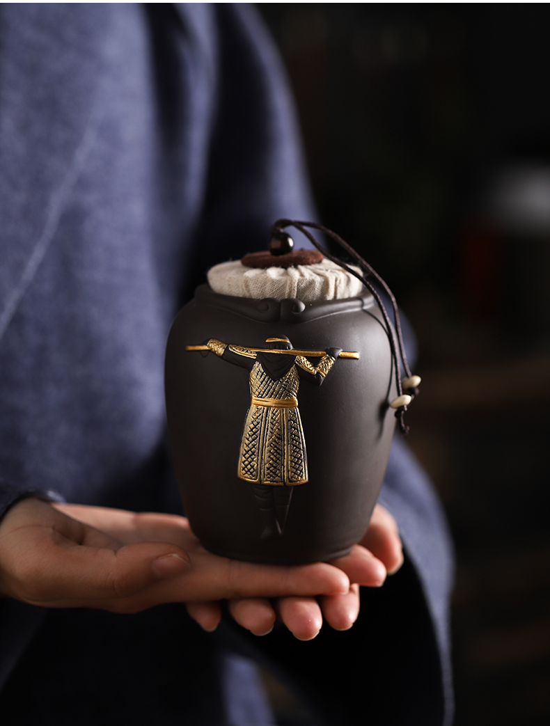 Purple sand tea six gentleman 's suit household sun wukong was third - holiest ebony wood pure copper kung fu tea accessories run out