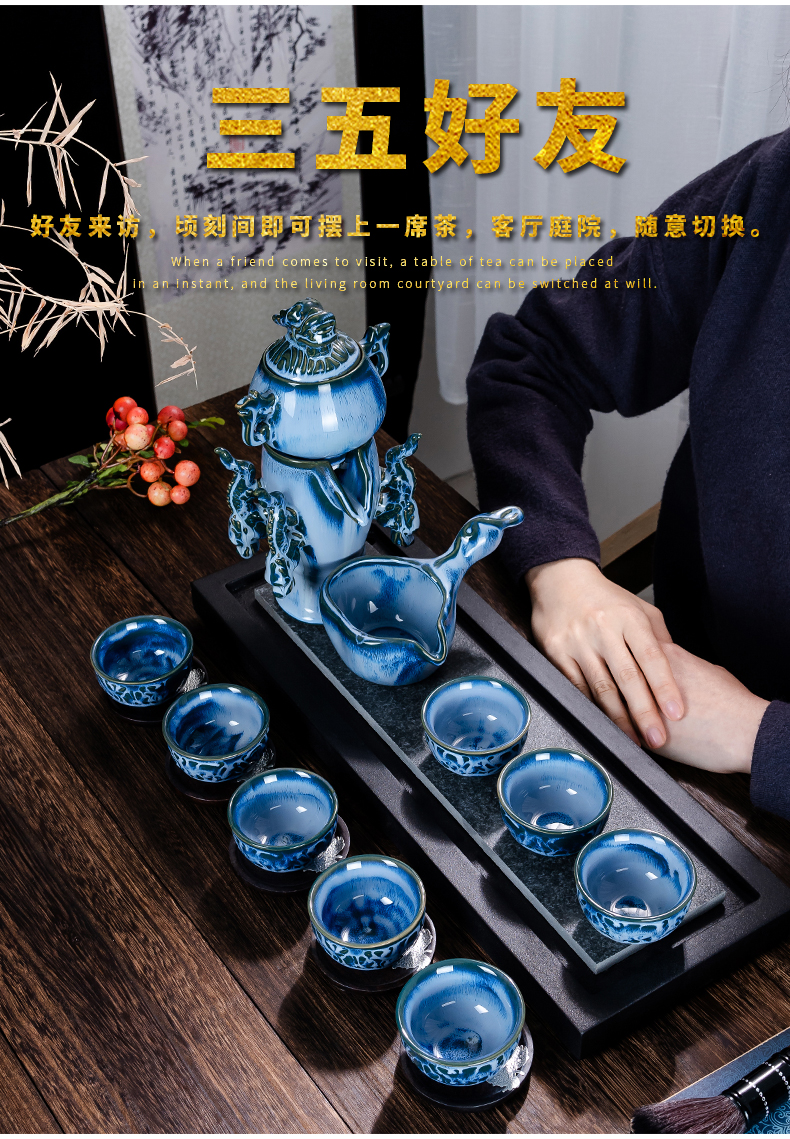 Lazy tea set suit household whole semi - automatic up tea masterpieces, fit the hot teapot teacup ceramics