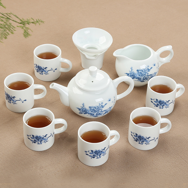 Pottery and porcelain of a complete set of kung fu tea set high household jingdezhen porcelain white enamel cup advertising gift set custom LOGO