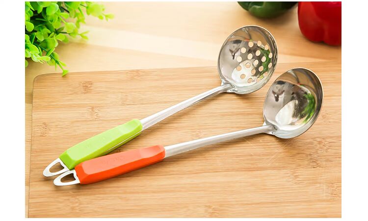 Thép không gỉ colander muỗng đồ dùng nhà bếp dày tay cầm dài nồi lẩu cay Nhật Bản lẩu bộ đồ ăn gia đình muỗng - Phòng bếp chảo rán