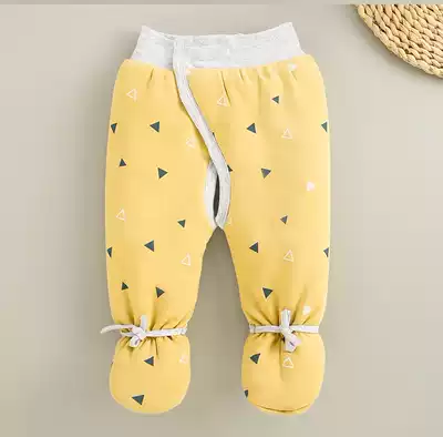 Newborn thickened cotton pants leggings Baby winter padded warm pants Baby waist velcro pants with feet