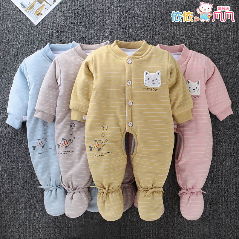 Baby jumpsuit autumn and winter thickened men's and women's baby outing clothes warm romper cotton newborn climbing clothes