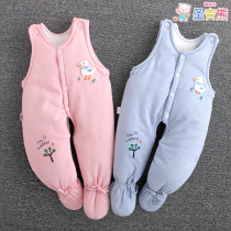 Baby thick back with pants autumn winter cotton pants 3 male and female baby cotton pants 6 newborn opening seat bag foot cotton back strap pants 9